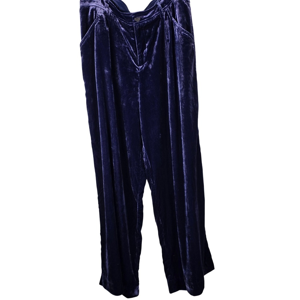 Anthropologie Purple Velvet Wide Leg Pleated Trousers Pants Sz 10 High Rise Boho